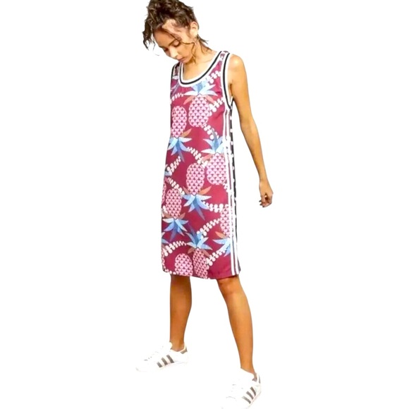ADIDAS x FARM RIO COLLAB PINEAPPLE POLKA DOTS ATHLEISURE TANK‎ DRESS Size Small - Picture 1 of 9